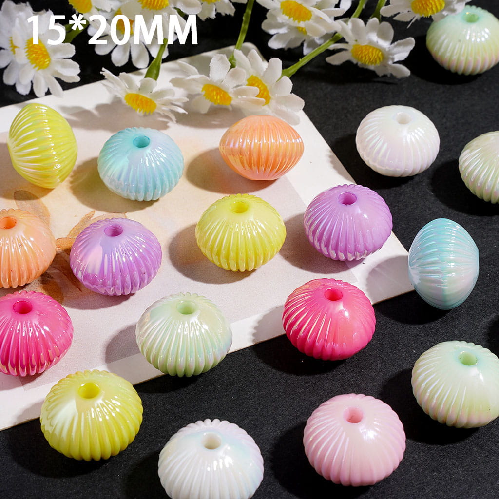 UV-Coated Acrylic Abacus Lantern Saucer Shell Ribbed Beads, 15*20MM, Multi-Color, Random Mix