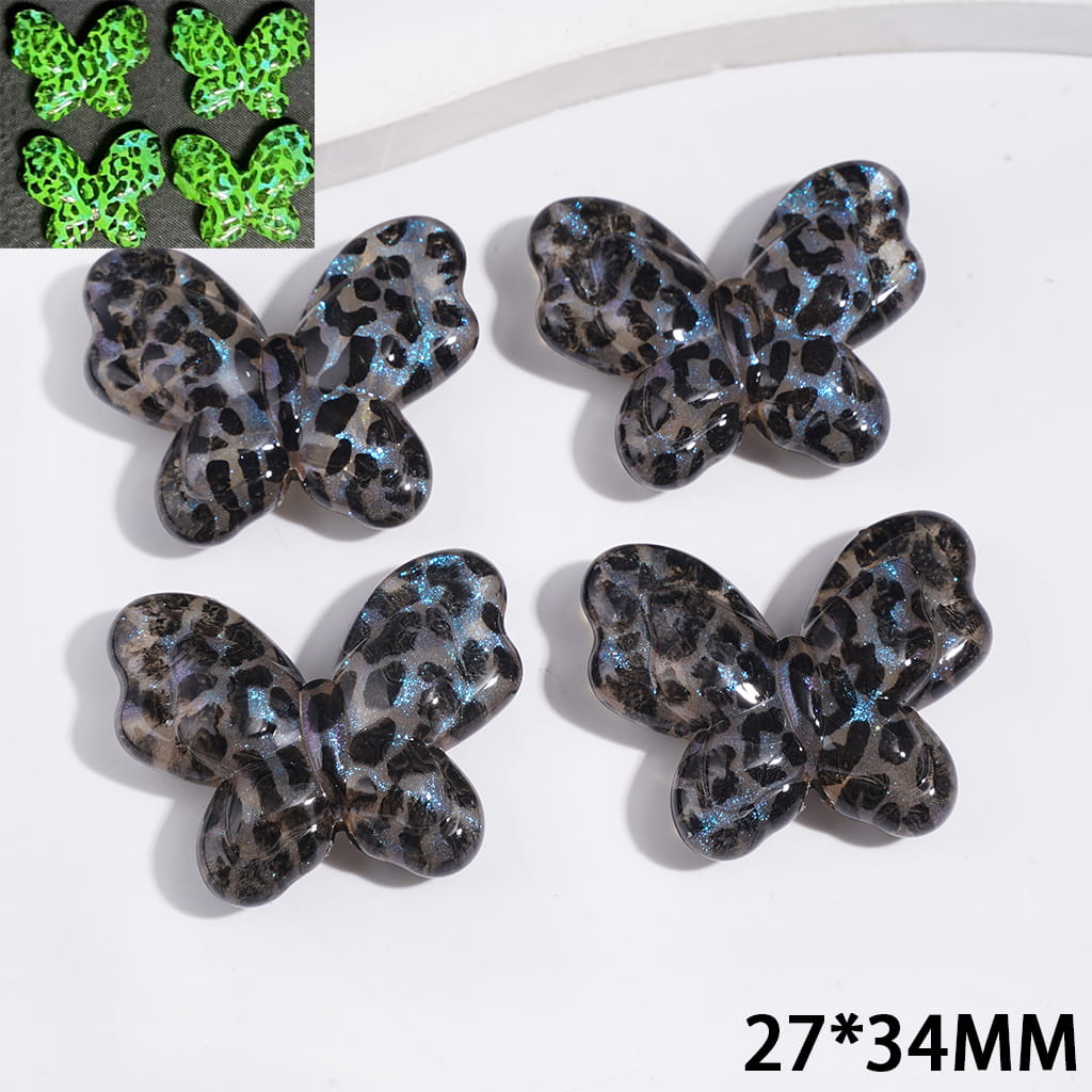 Luminous Leopard Print Butterfly Beads for DIY Jewelry, 27 × 34mm