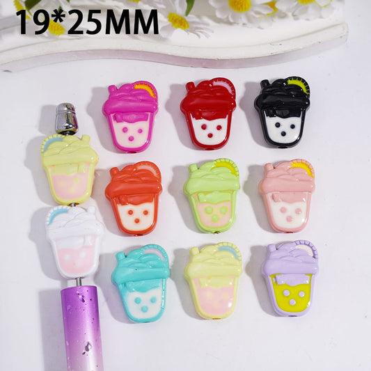 Cute Bubble Tea Cup Drink Theme in Assorted Colors, Acrylic Beads 19×25MM Random Mix