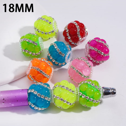 Half-Shell Pearls & AB Rhinestone Chains White Pearl Accents Round Acrylic Beads 18MM Random Mix