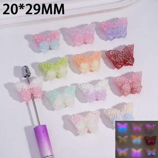 Luminous Butterfly Acrylic Beads with Glitter Flower Double Layer 20*29MM, Random Mix