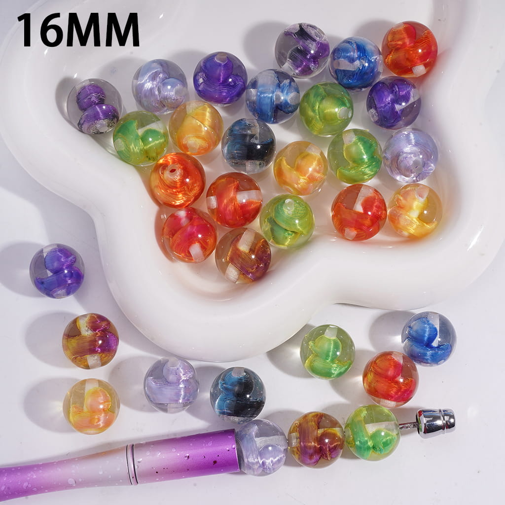 Cute Duck Embedded Spiral Design Round Shape Acrylic Beads 16mm Random Mix