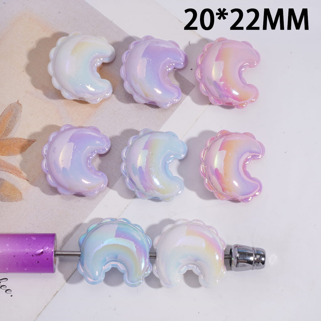 UV Coating Cute Crescent Moon Shape Acrylic Beads 20*22MM, Random Mix