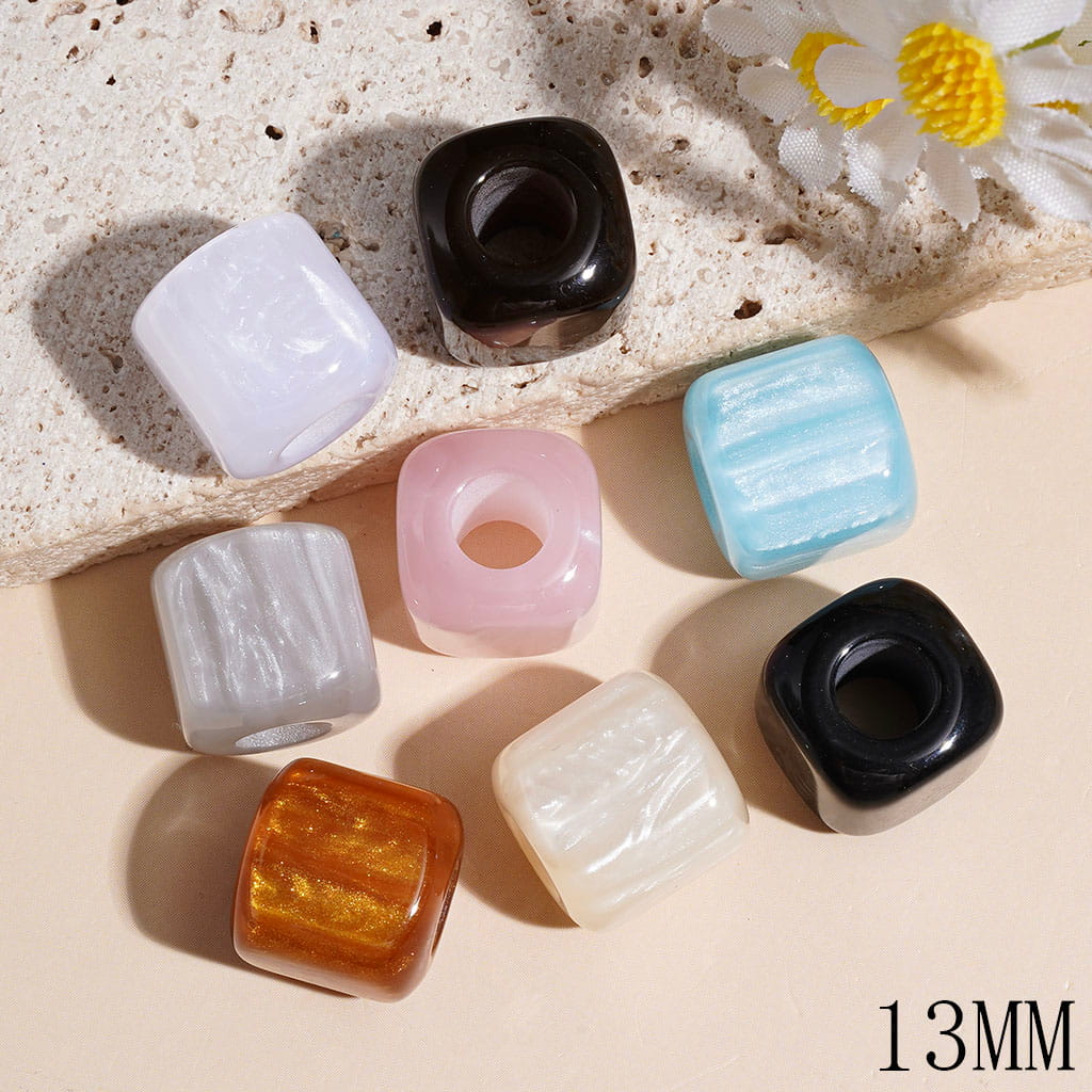 Rounded Cube Square Acrylic Beads with Glitter & Vertical Abstract Cloud Texture, 13MM, Large Hole Beads, Multi-Color, Random Mix (The Hole Diameter is Around 6MM)