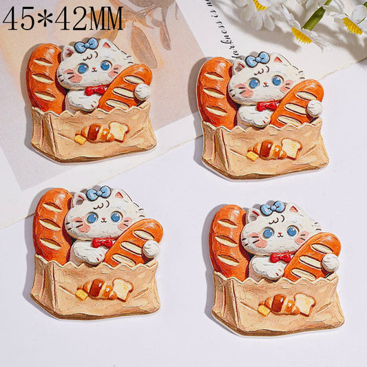 Cute Cat with Bread Basket Bag, Animal Theme, Acrylic Pendant Charm, 45*42MM