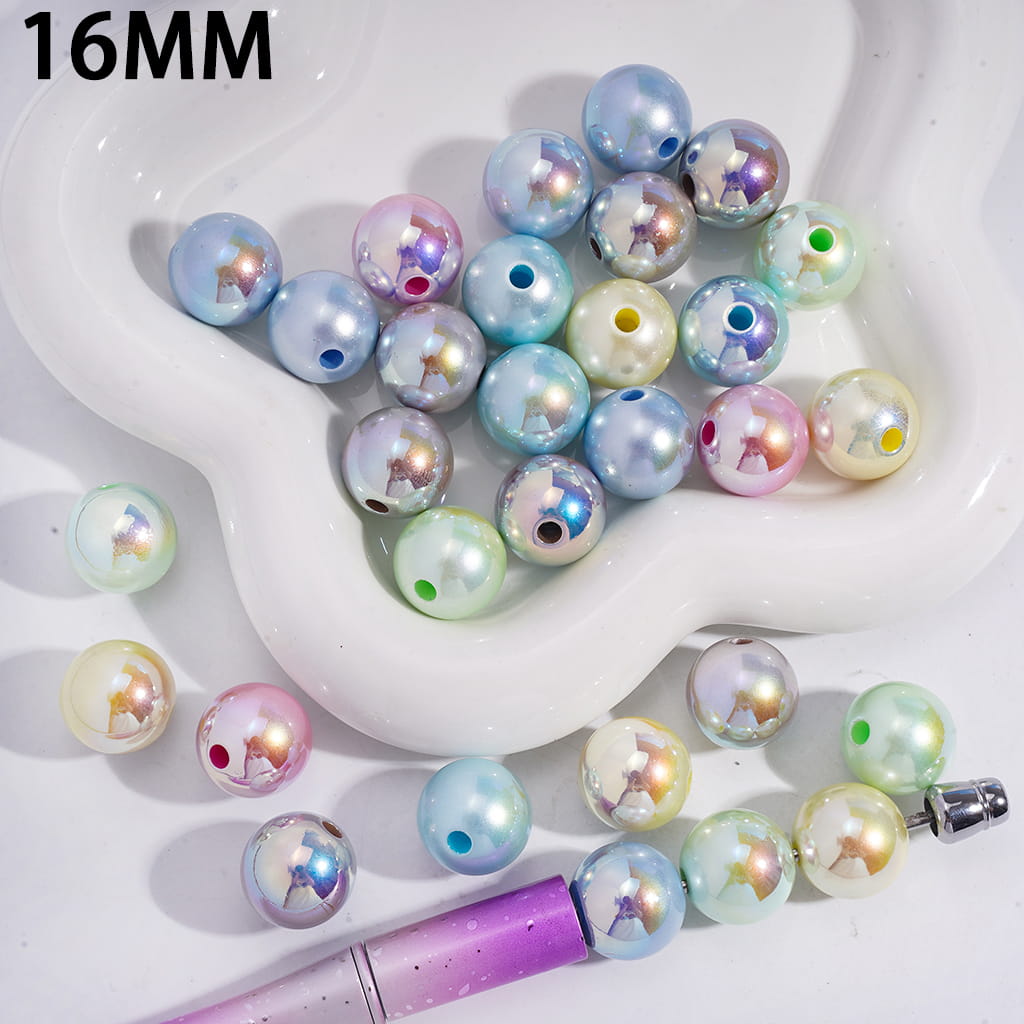 UV Coating Pastel Nacreous Luster in Round Shape Acrylic Beads for Bracelets 16MM, Random Mix