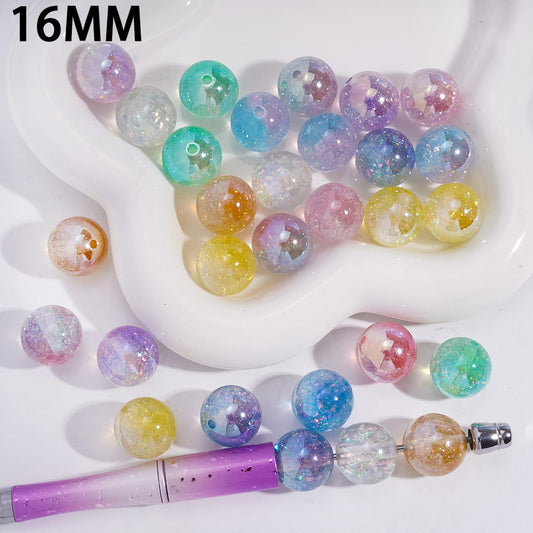 Bling Bling Iridescent Broken Foil Paper Inside Round Acrylic Beads for Bracelets 16MM Random Mix