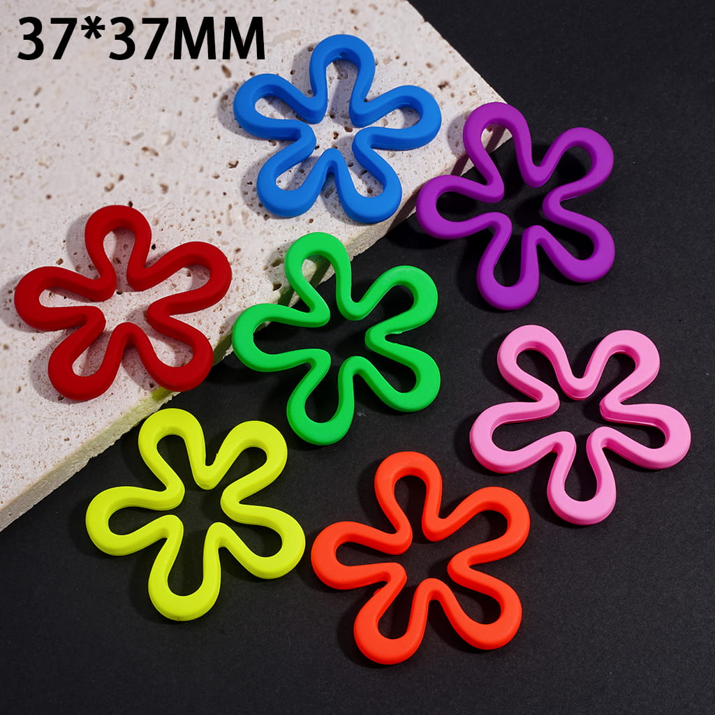 Neon Cute Flower Shape Acrylic Beads with Matte Rubber Touch Finish, 37*37mm, Random Mix