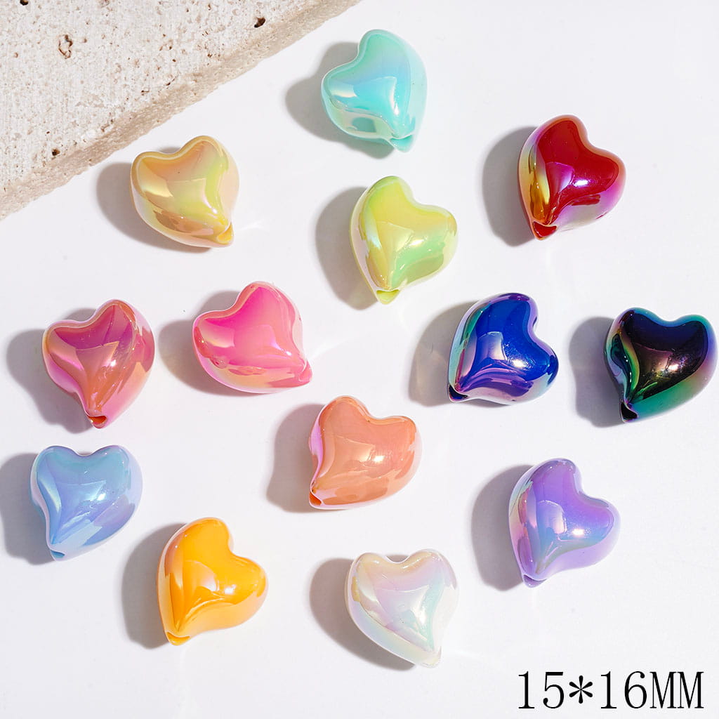 UV-Coated Solid Color Heart-Shaped Acrylic Beads, 15*16MM, Random Mix