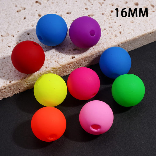Matte Rubber Touch Finish Neon Round Acrylic Beads for Bracelets 16MM Random Mix