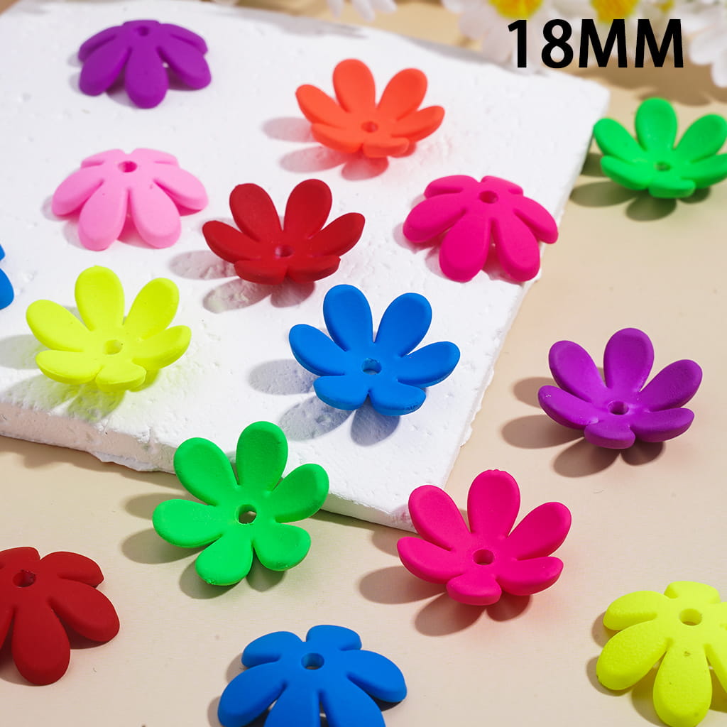 Bead Cages Flower in Matte Rubber Touch, Acrylic Bead Cap, Fluorescence Colors, 18MM, Random Mix (They Fit 20MM Beads)