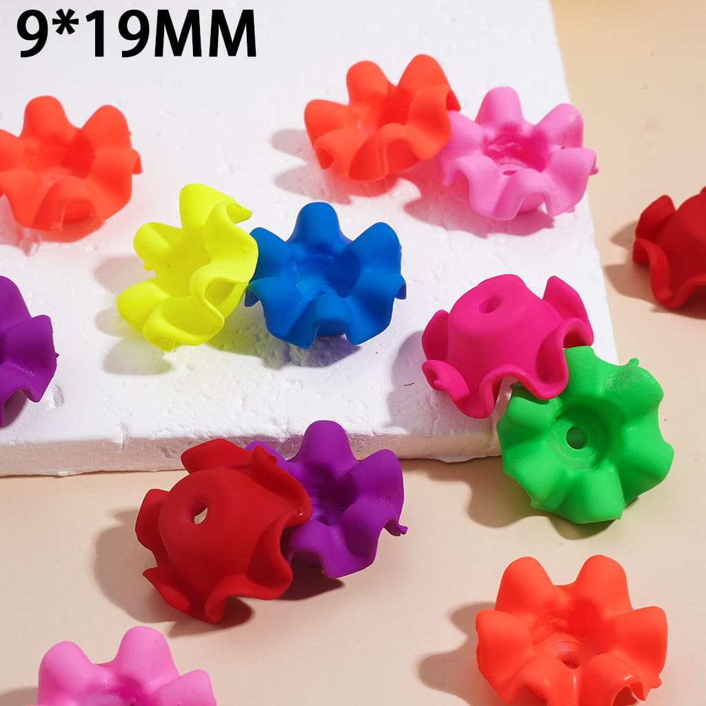 Neon Wavy Edge Flower Pot Acrylic Bead Cages with Matte Rubber Touch Finish, 9*19MM Random Mix (They Fit 14MM Beads)