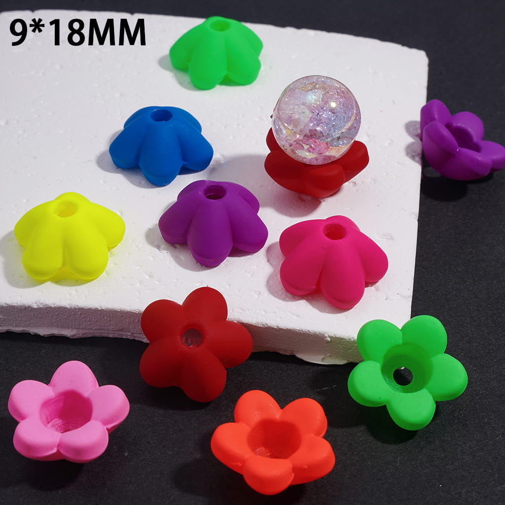 Fluorescent Bell-Shaped Flower Acrylic Beads with Matte Rubber Touch Finish, 9*18MM Random Mix