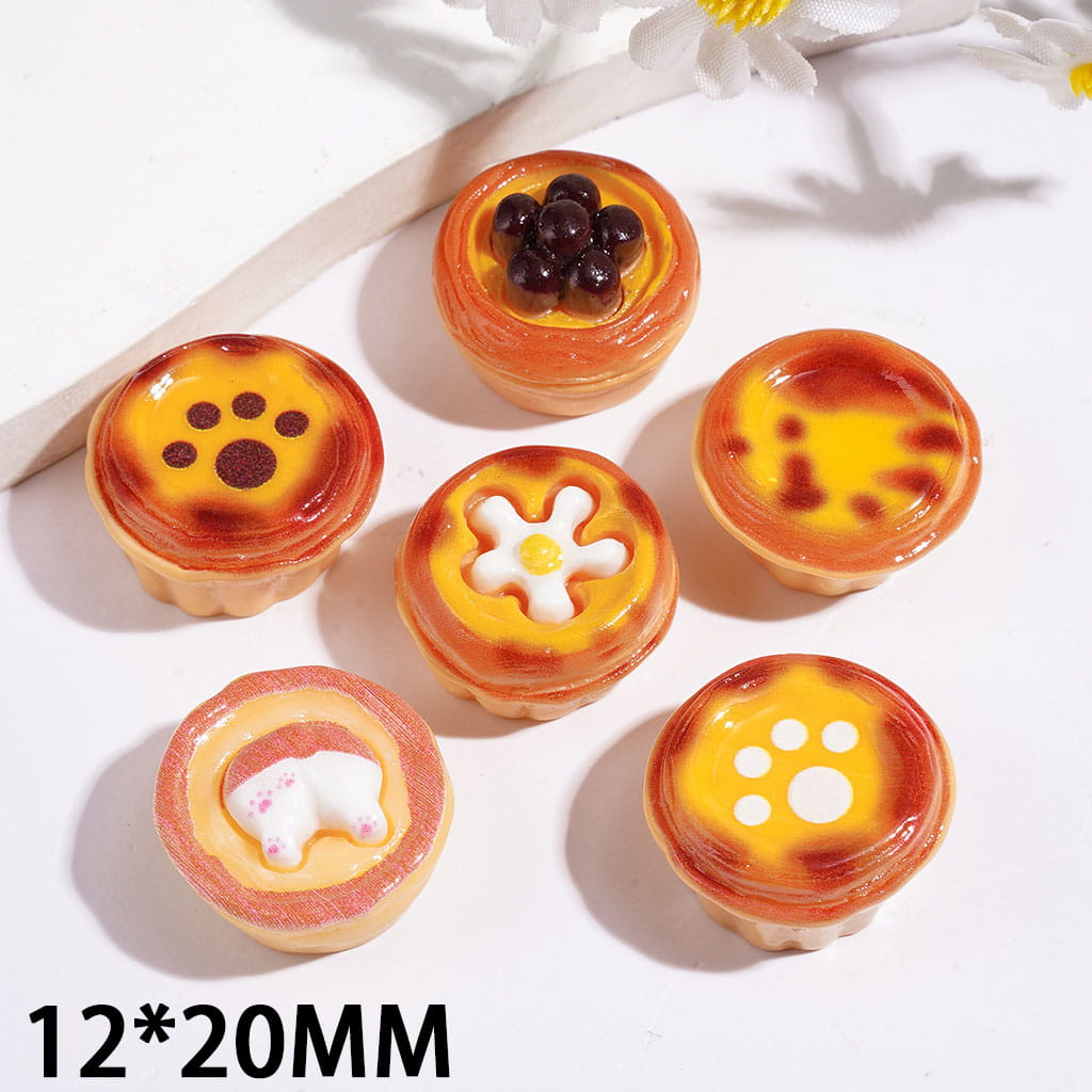 No Hole - Yummy Food Egg Trat Custard Acrylic for Decorative Figurine or Jewelry Accessories, 12*20MM, Random Mix