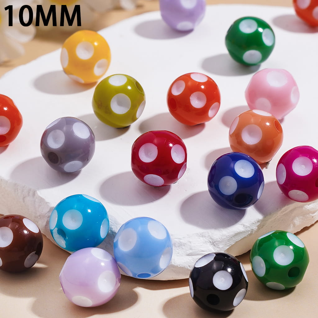 Concave-Convex Texture in Multi-Color Acrylic Beads for Bracelets with White Polka Dots 10MM Random Mix
