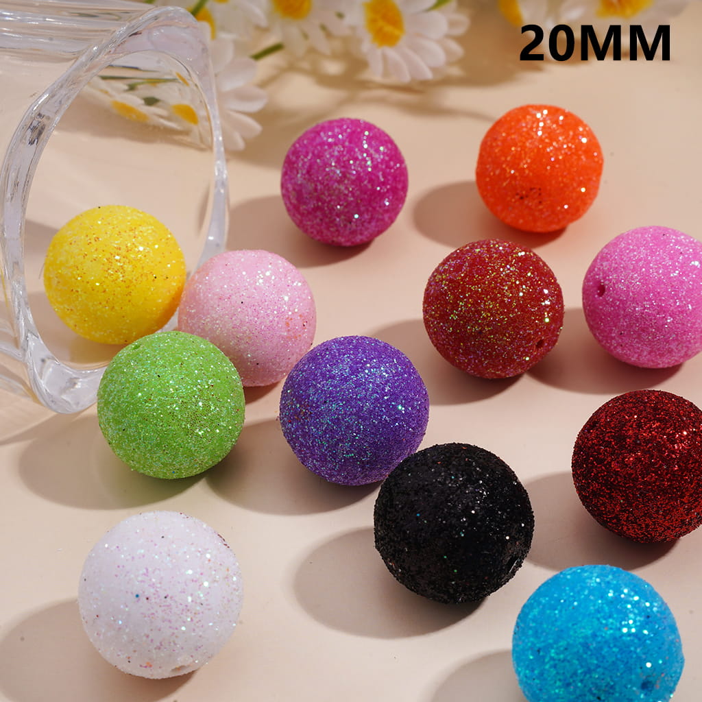 Shiny Glitters Solid Color Round Acrylic Beads for Bracelets 20MM Random Mix