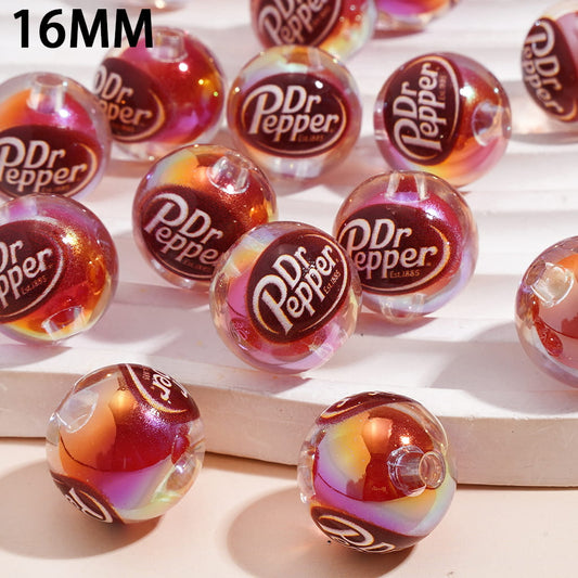 Soda Drink Acrylic Beads for Bracelets UV Coating with Red Ball Embedded Inside Bead, 16MM, Semi-Clear