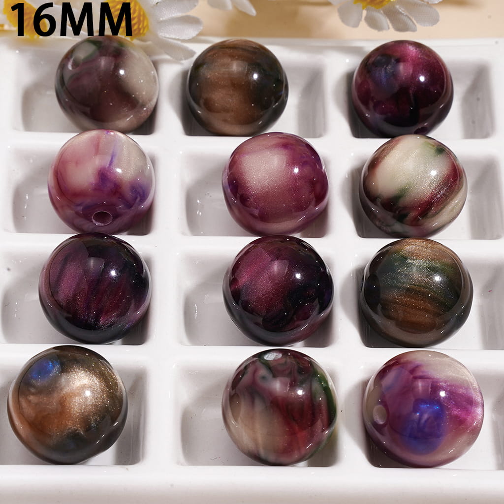Glitter in Black Purple-Red Ombre Color Round Acrylic Beads for Bracelets 16MM, Random Mix