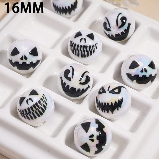 UV Coating Halloween Spooky Ghost Face Prints in Various Expressions on Round Acrylic Beads for Bracelets 16MM Random Mix