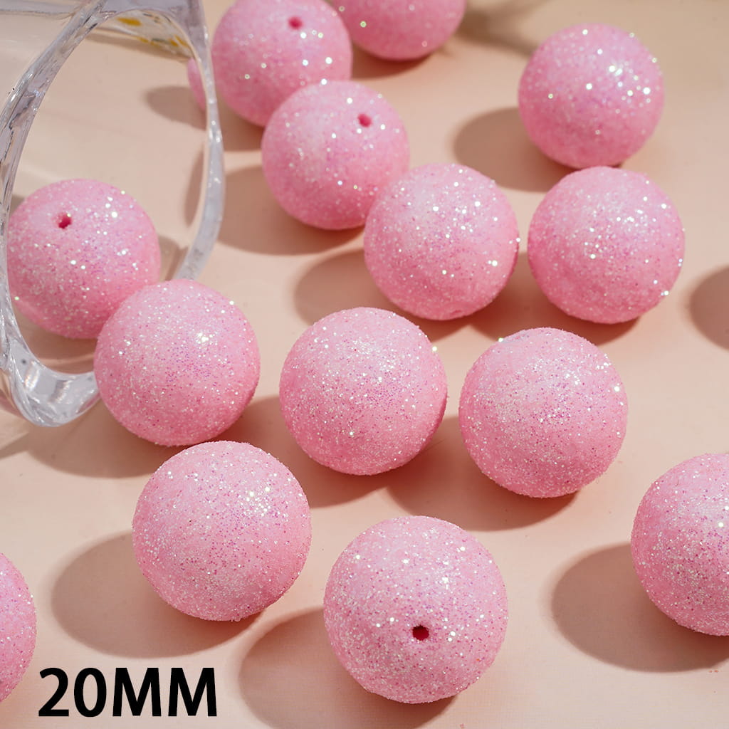 Acrylic Beads for Bracelets Pink Round with Shiny Glitters, 20MM, Large Size