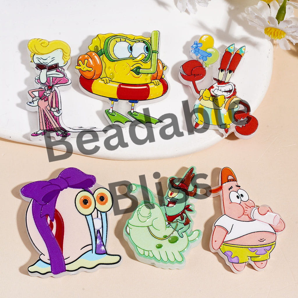Baby Sponge Character Series Acrylic Beads, Random Mix