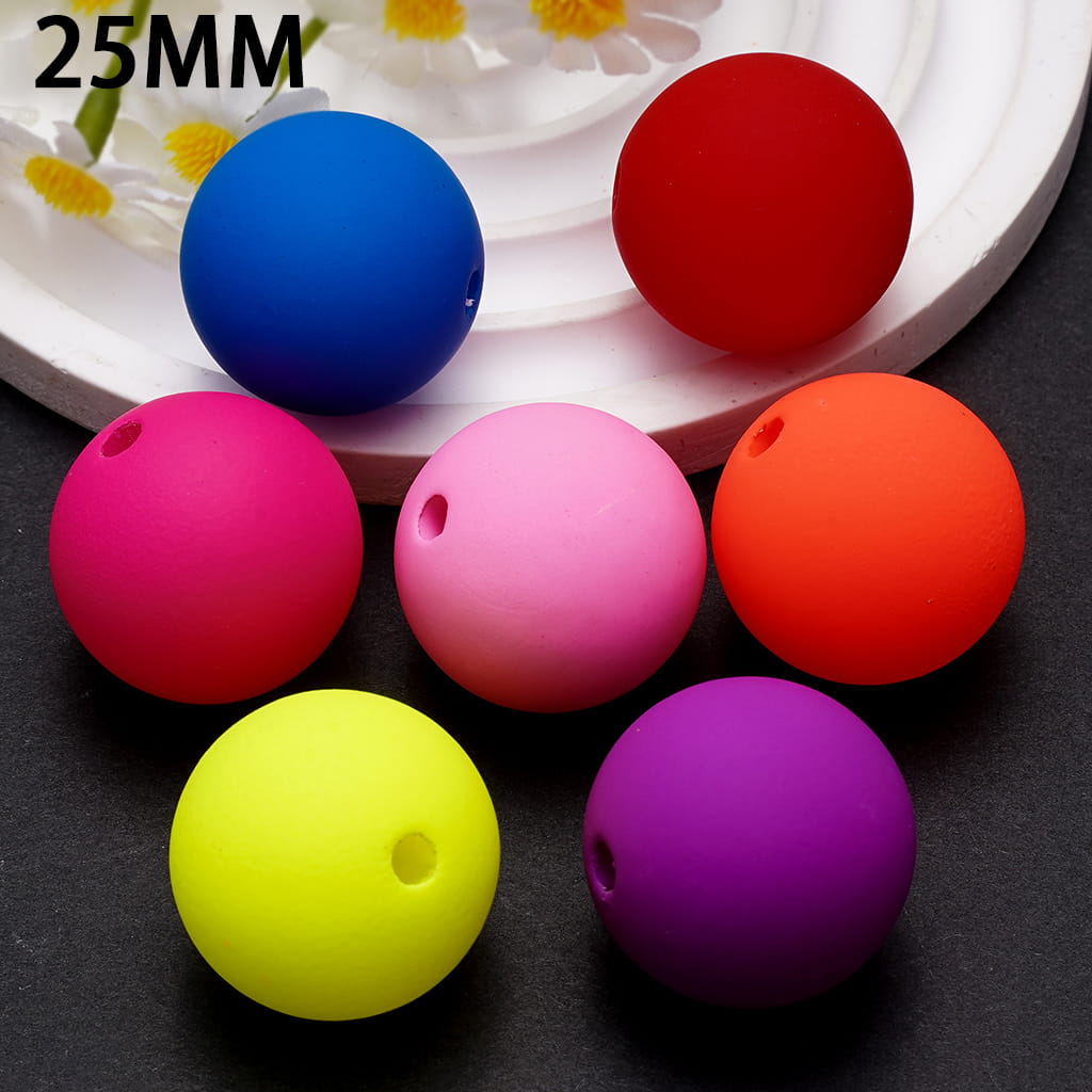Acrylic Beads for Bracelets Matte Rubber Touch Round, Fluorescent Colors, 25MM, Random Mix