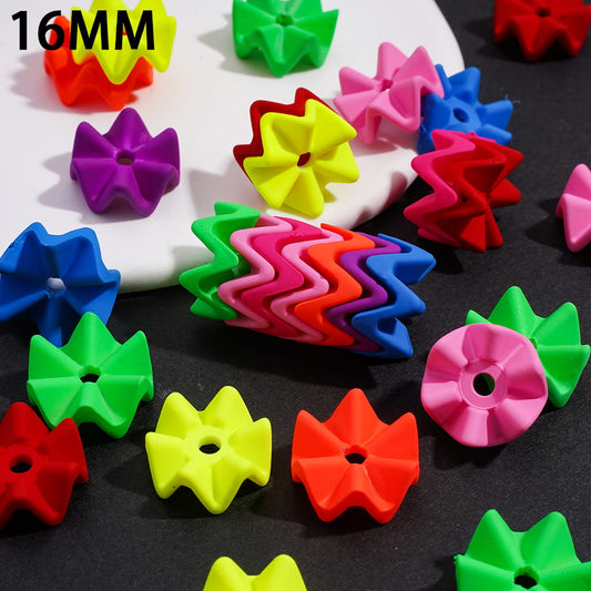 Matte Rubber Touch, Wavy Lotus Leaf Design Jenga Style, 16MM, Fluorescent Colors Acrylic Beads Random Mix