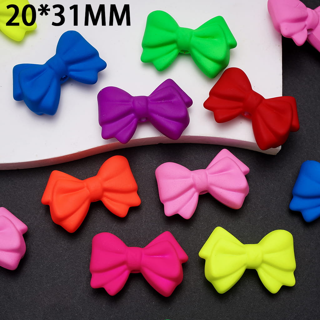 Acrylic Beads Matte Rubber Touch Bowtie in Double Layer, Fluorescent Colors, 20*31MM, Random Mix