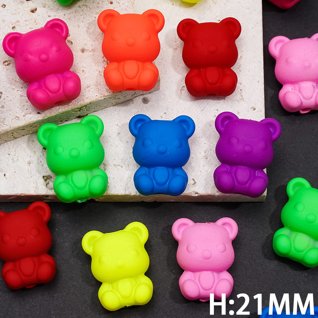 Acrylic Beads Matte Rubber Touch Bear Series, Fluorescence, Height 21MM, Random Mix