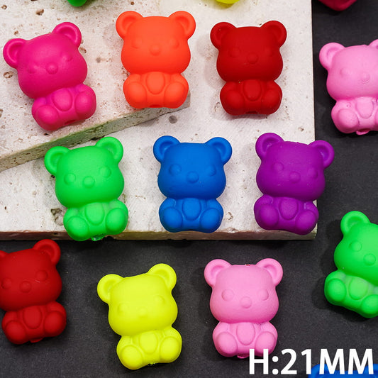 Matte Rubber Touch Bear Series Fluorescent Acrylic Beads, 21MM Height, Random Mix