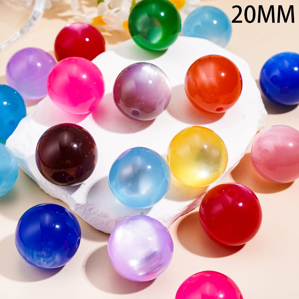 Acrylic Beads for Bracelets Cat Eye Style Round in Various Colors, 20MM, Random Mix