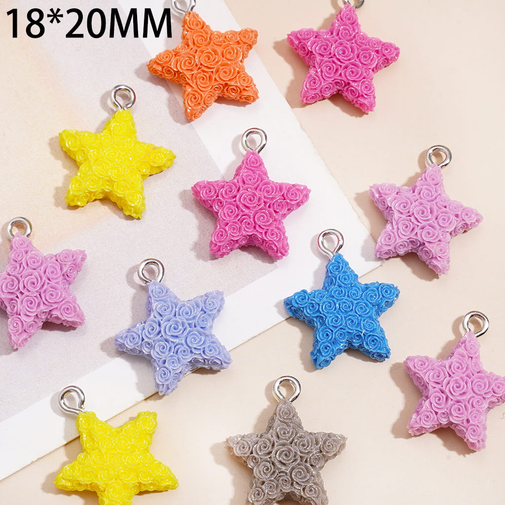 Frosted Rose Flowers Star Shape in Various Color Acrylic Charms Pendants 18*20MM Random Mix