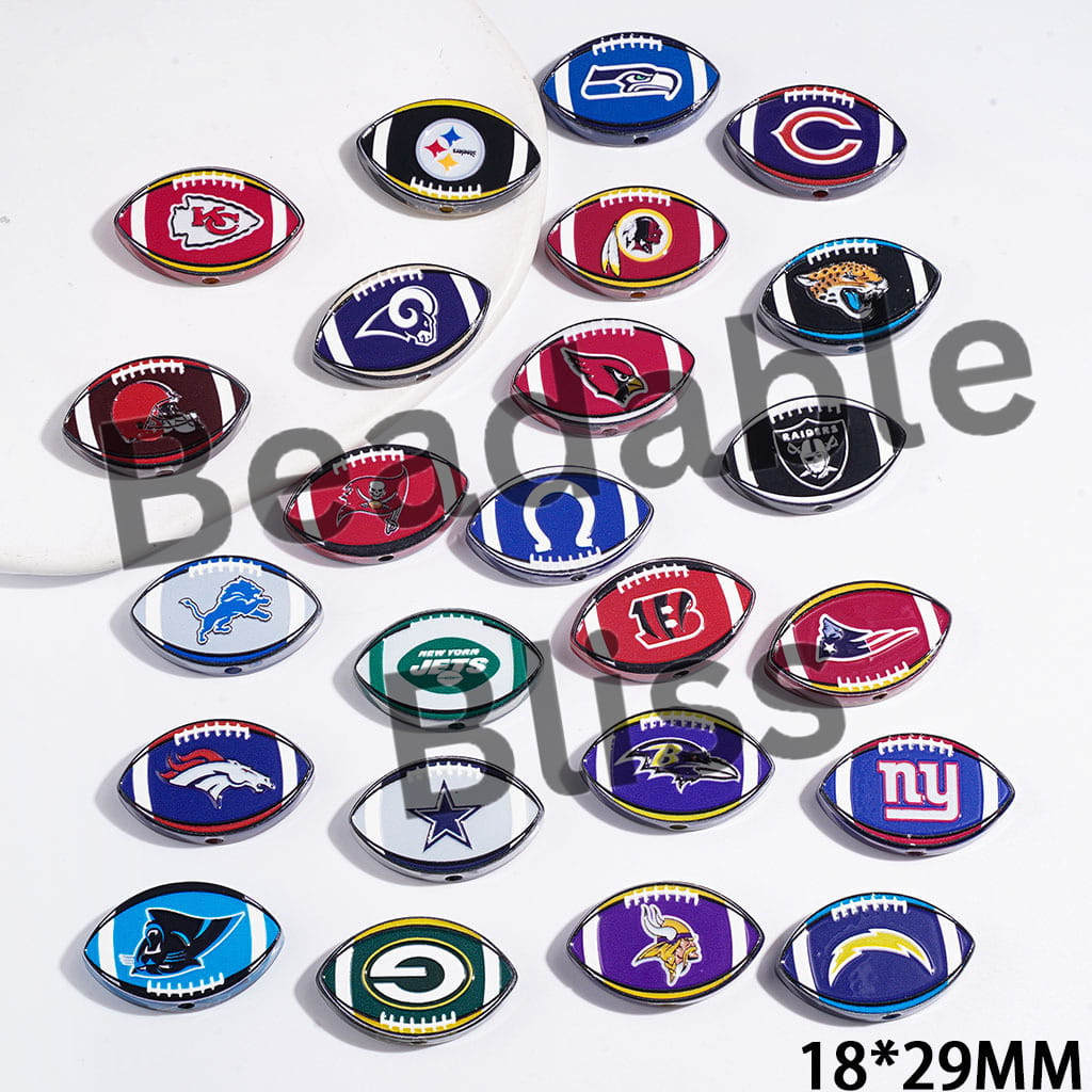 Acrylic Beads American Football Team, Semi-Clear, 18*29MM Random Mix