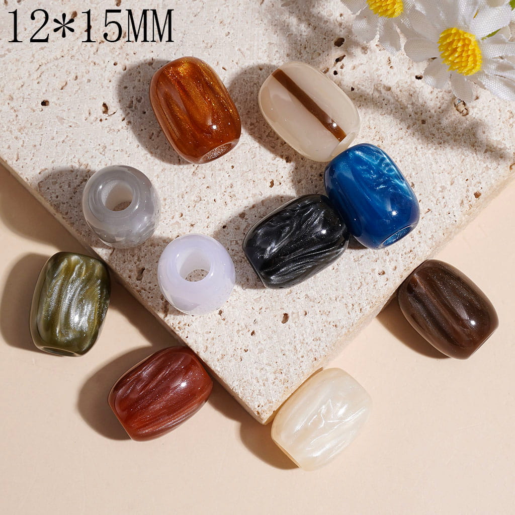 Big Hole Beads - Oval Barrel Acrylic Beads in Pearlescent Marbled Shell Grain Texture, 12*15MM, Multi-Color, Random Mix (The Hole Diameter is Around 5.5MM)