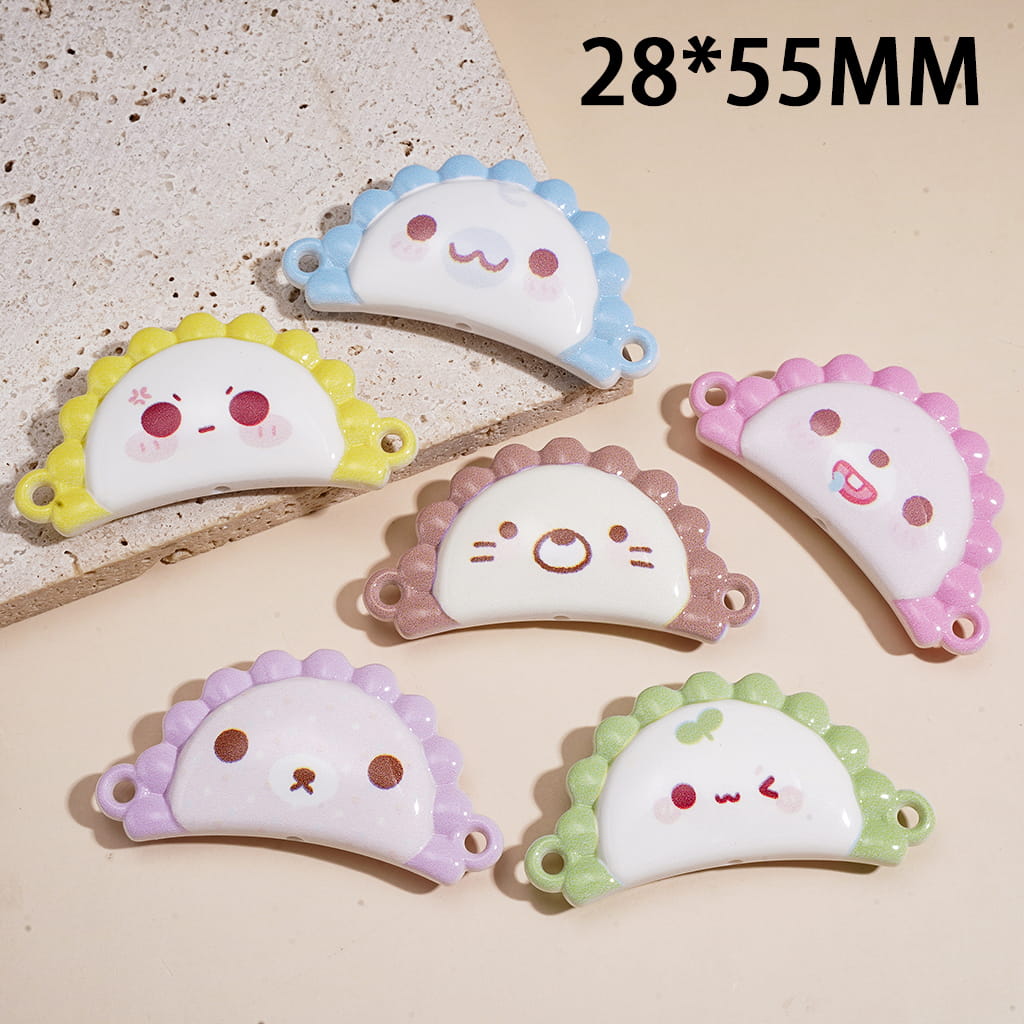 Acrylic Beads Pendants Jiaozi Shape in Various Cute Expressions, 28*55MM, Random Mix