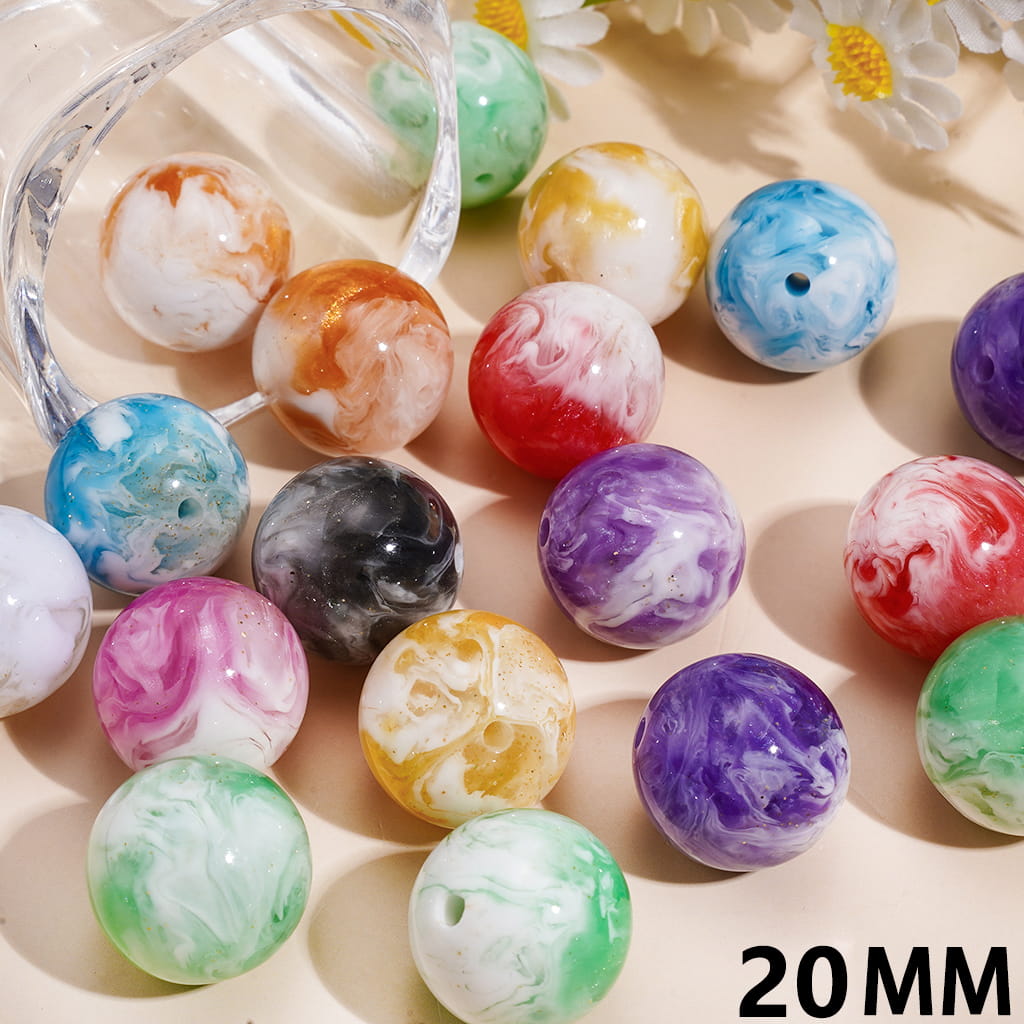 Acrylic Beads for Bracelets Double Colors with White Abstract Cloud, 20MM, Random Mix