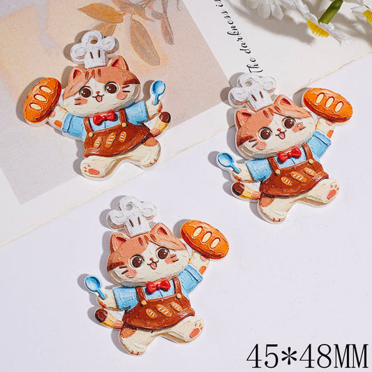 Cute Chef Cat Holding Bread & Spoon Acrylic Pendant Charm, Animal Theme, 45×48MM