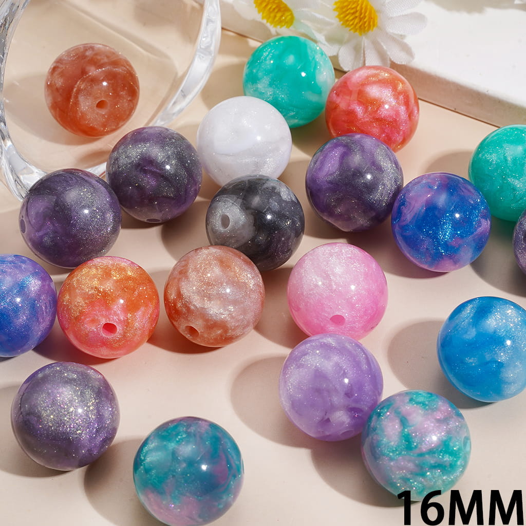 Dreamy Star Sky Acrylic Beads for Bracelets Double Colors with Glitter, 16MM, Random Mix