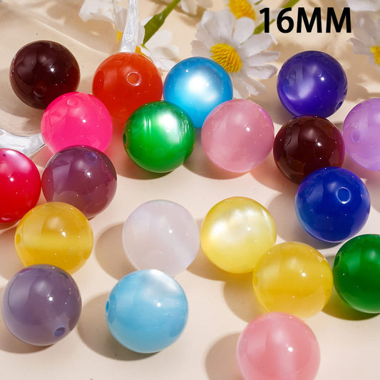 Elegant Cat Eye Style Glossy Finish Solid Color Round Acrylic Beads for Bracelet, 20MM Random Mix