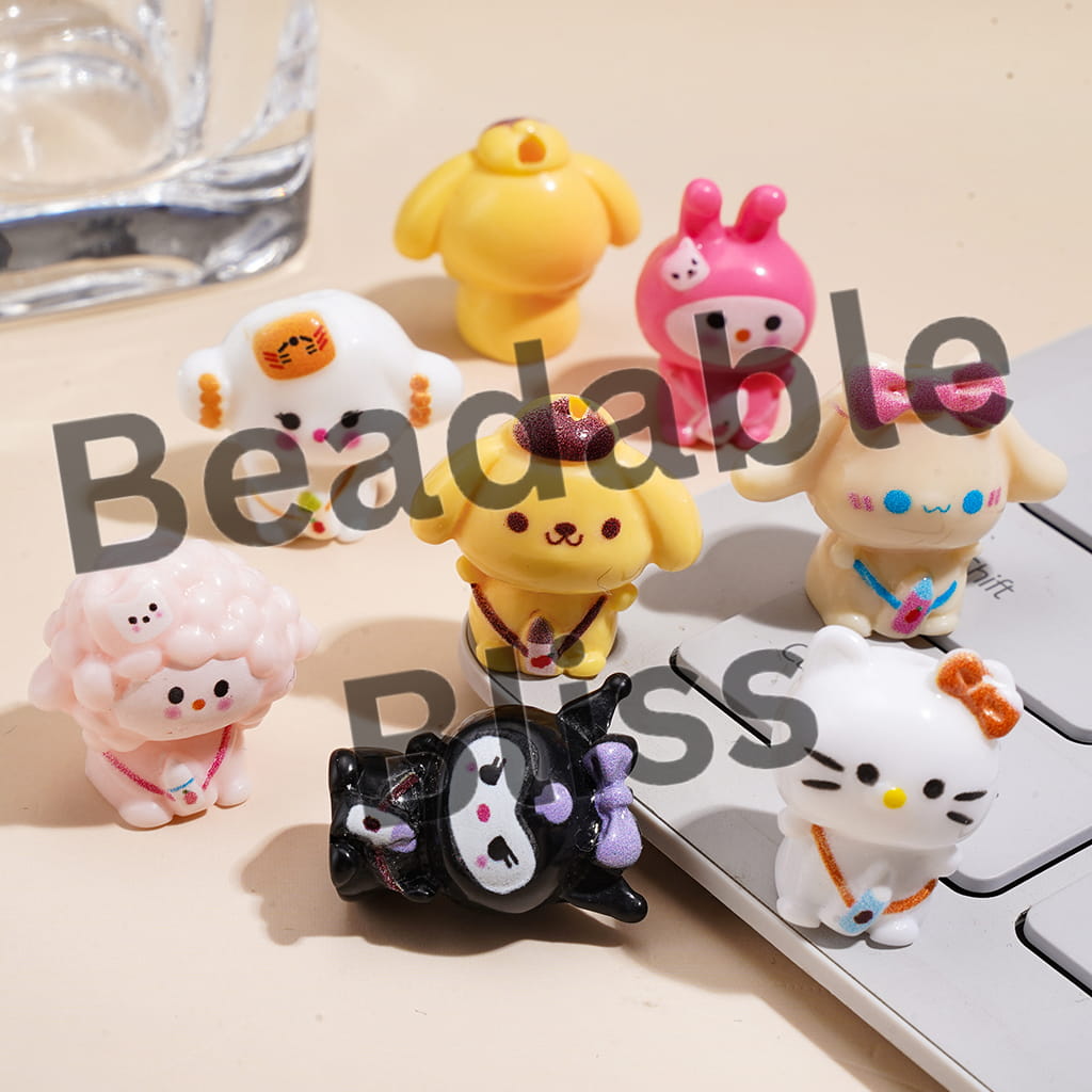 Acrylic Beads Adorable Character with Feeding-Bottle on Chest, Random Mix