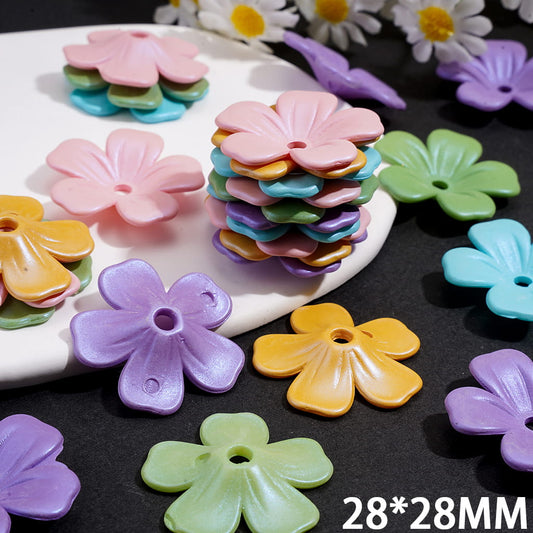 UV Coated Shiny Five-Petaled Flower Series Multi-Color Acrylic Beads, 28*28MM, Random Mix
