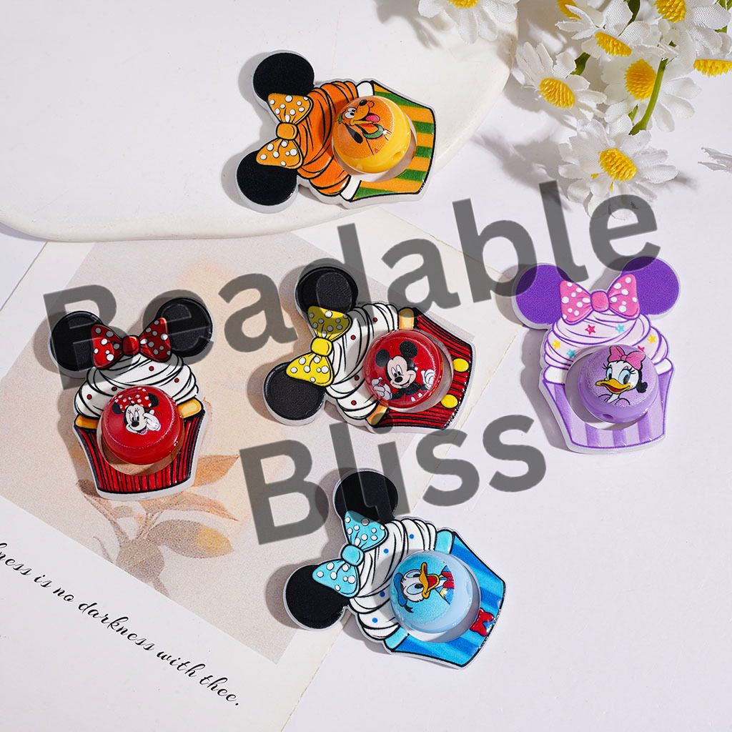 Acrylic Beads Cupcake Shape Frame with Mouse Bowtie & Round Beads Set Collection, Classic Animation Character Style, Random Mix (Please Read Description)