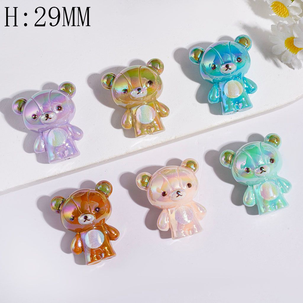 UV-Coated Acrylic Beads Cute Bear Series, Height 29MM Multi-Color Random Mix
