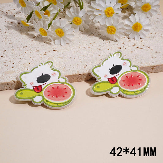 Adorable White Dog Character Eating Watermelon Hanging Loop Acrylic Charms & Pendant, 42*41MM