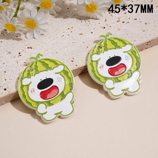 Adorable Little White Dog Character Wearing Watermelon Headgear Hanging Loop Acrylic Charms & Pendant, 45*37MM