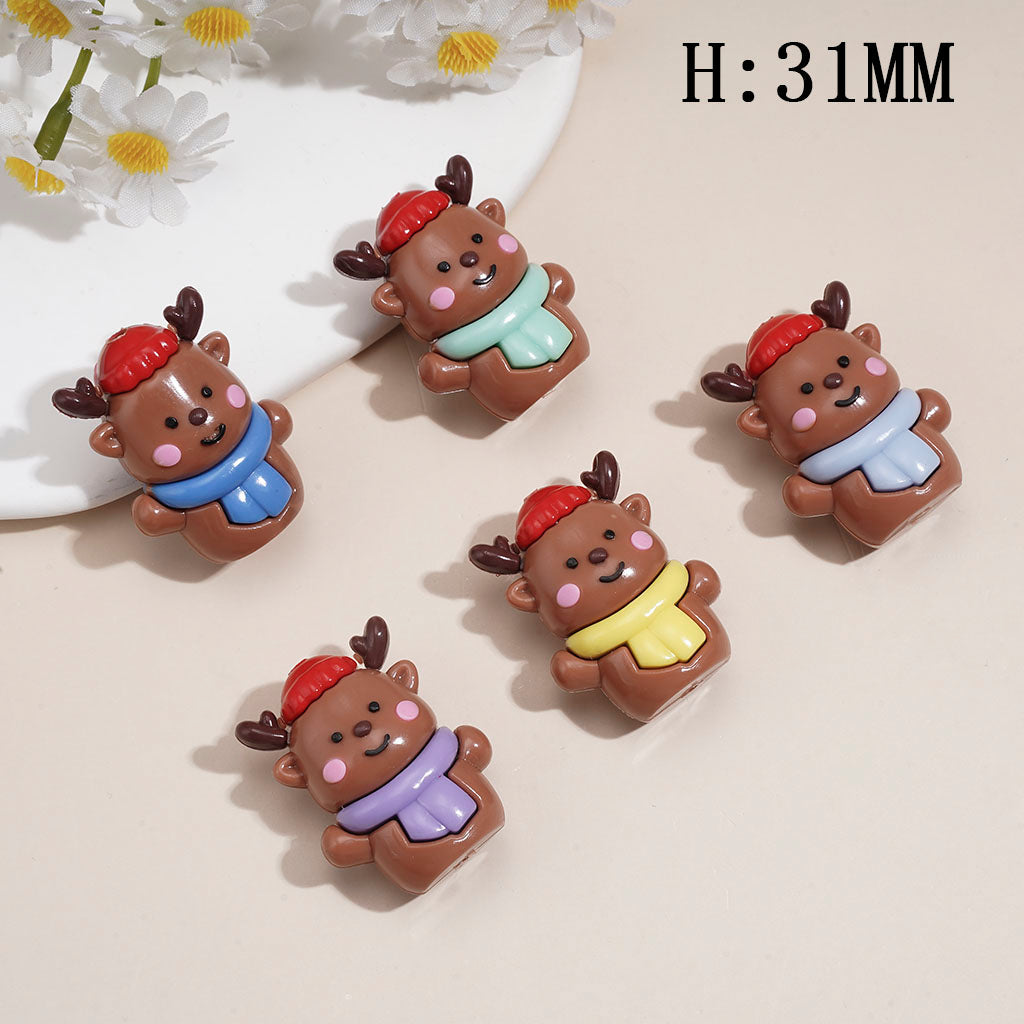 Adorable Reindeer Cartoon Character with hat and scarf Christmas Theme PVC Soft Rubber Beads, Height 31MM, Random Mix
