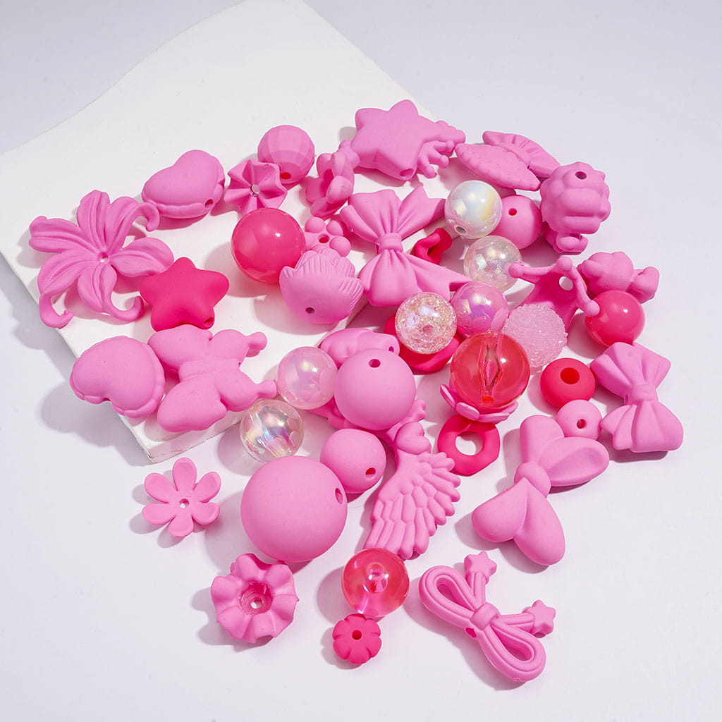 Bow, Flower, Star, Shell & Pearl Designs, Various Styles, Fluorescent, Acrylic Beads Jewelry Accessories, Random Mix