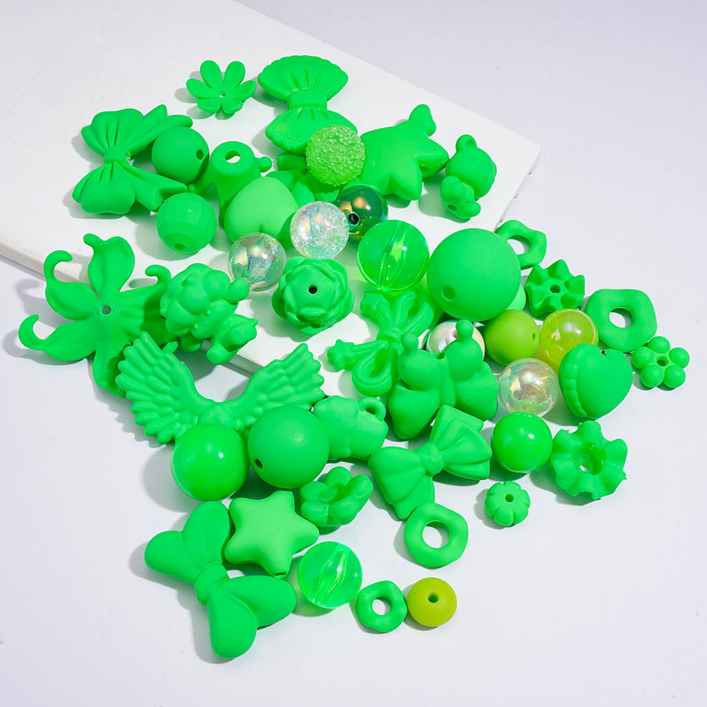 Bow, Flower, Star, Shell & Pearl Designs, Various Styles, Fluorescent, Acrylic Beads Jewelry Accessories, Random Mix