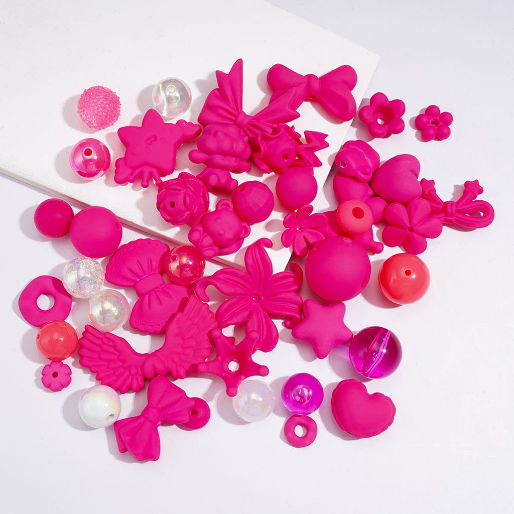 Bow, Flower, Star, Shell & Pearl Designs, Various Styles, Fluorescent, Acrylic Beads Jewelry Accessories, Random Mix
