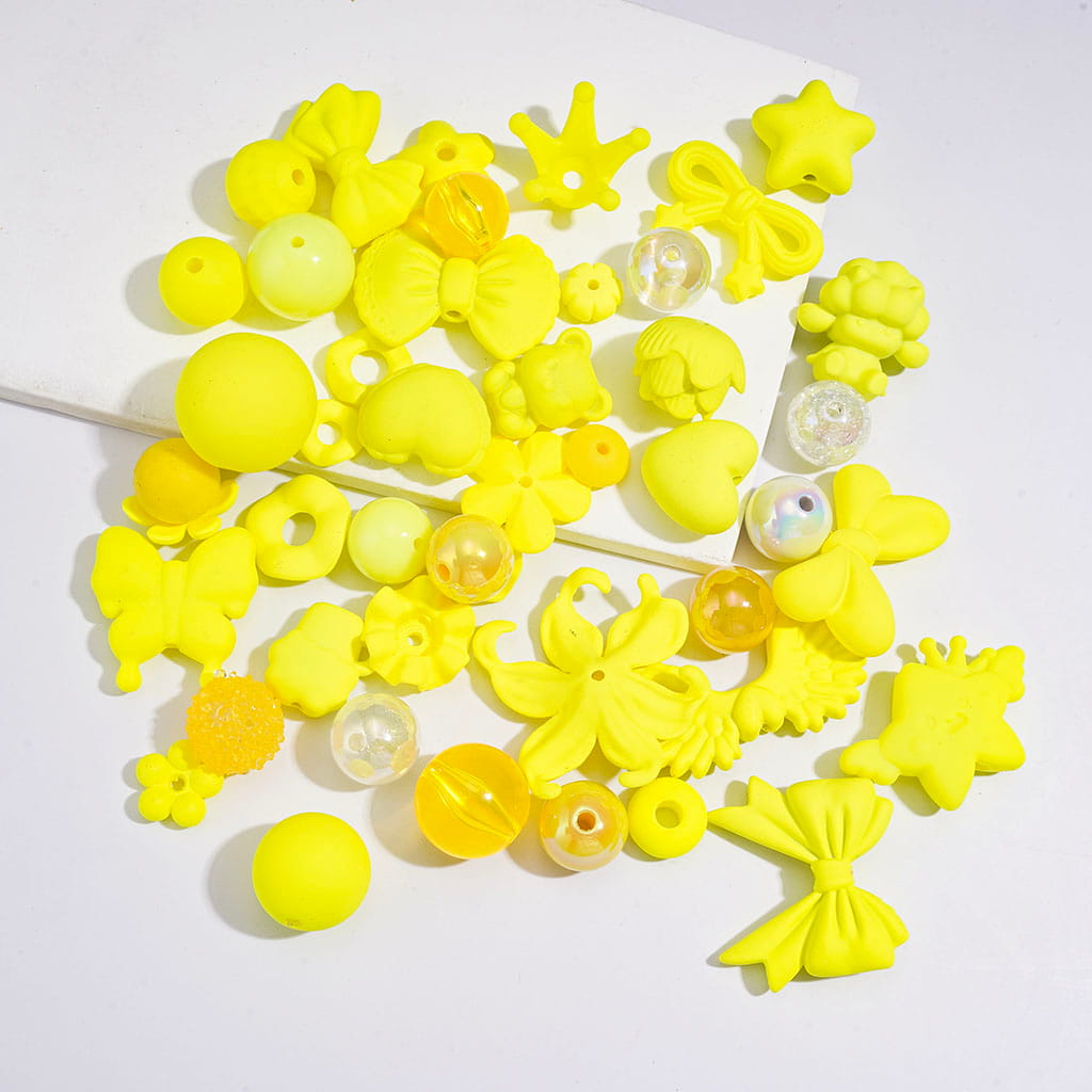 Bow, Flower, Star, Shell & Pearl Designs, Various Styles, Fluorescent, Acrylic Beads Jewelry Accessories, Random Mix
